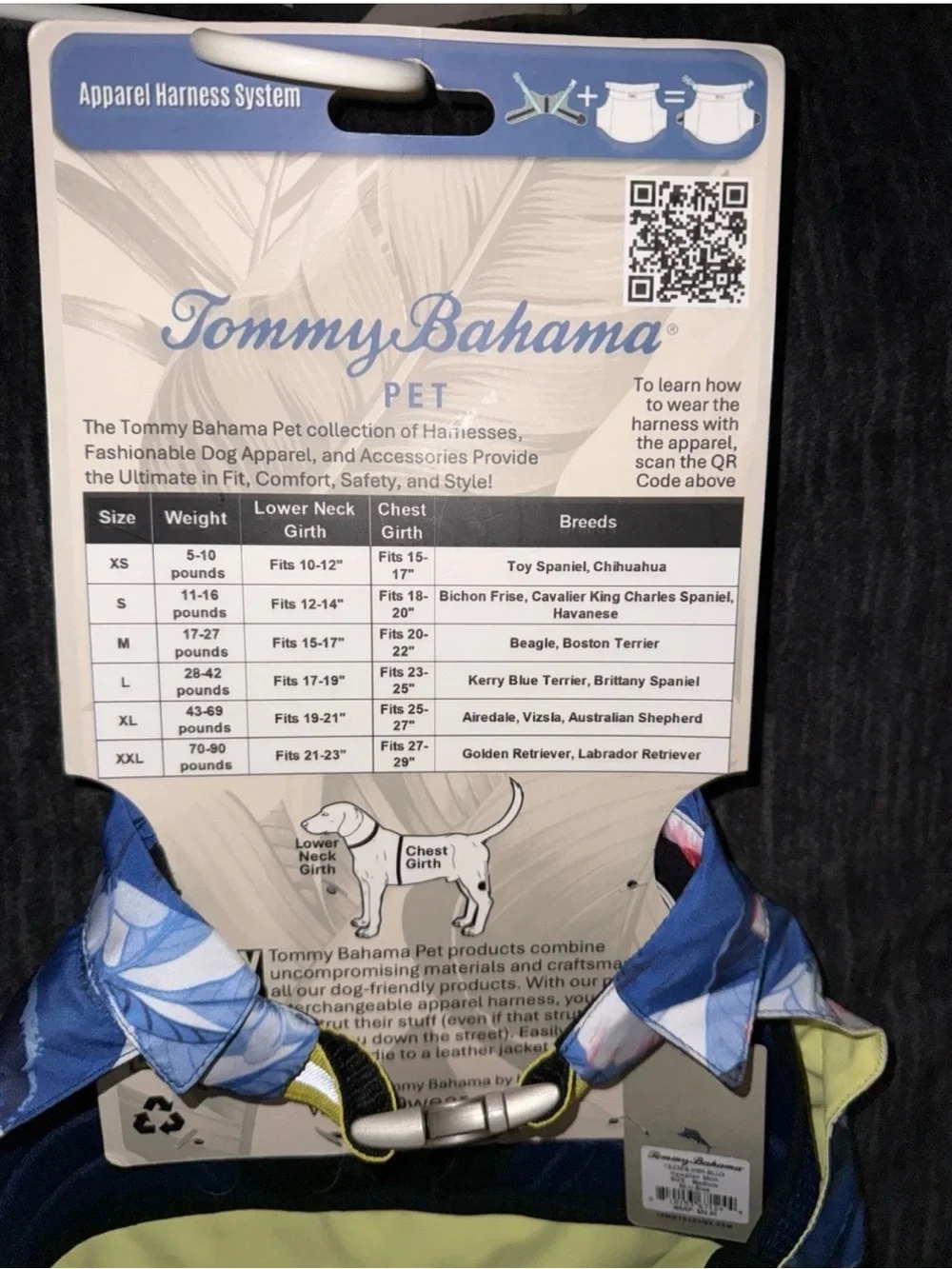 Tommy Bahama Dog Apparel Harness System, Size M, Hawaii Print/Navy Harness, NWT